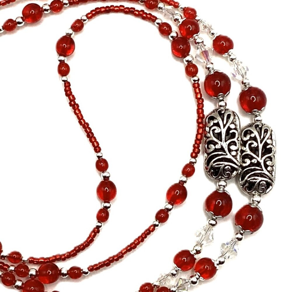 Classic Red, Beaded Lanyard for, Badge, ID Holder, Keychain, Lanyard